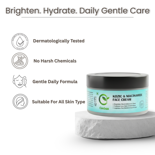 Ceebus Skin Brightening & Moisturizing Face Cream — Kojic Acid, Niacinamide, Vitamin C & E | Daily Use Formula