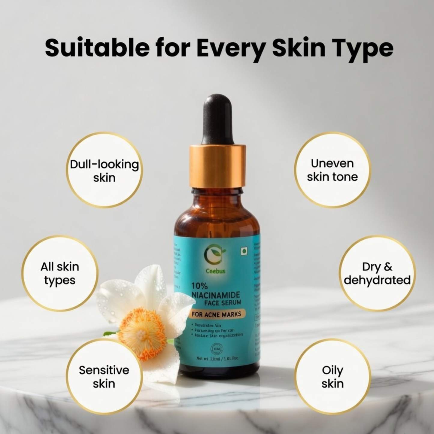 Ceebus Nag Kesar Glow Serum | 10% Niacinamide + Ayurvedic Botanicals | Brightens Skin Appearance, Even-Looking Tone & Hydration | With Halim Seed, Quince Seed, Hyaluronic Acid & Saffron | All Skin Types | 30ml