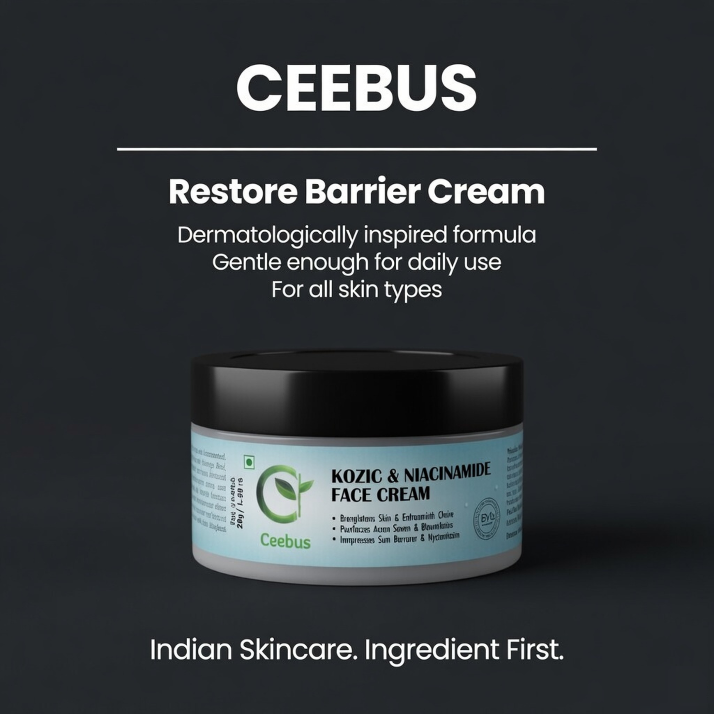 Ceebus Restore Barrier Cream with Lactobacillus Ferment, Niacinamide & Vitamin C | For Dry & Sensitive Skin | All Skin Types | 50g