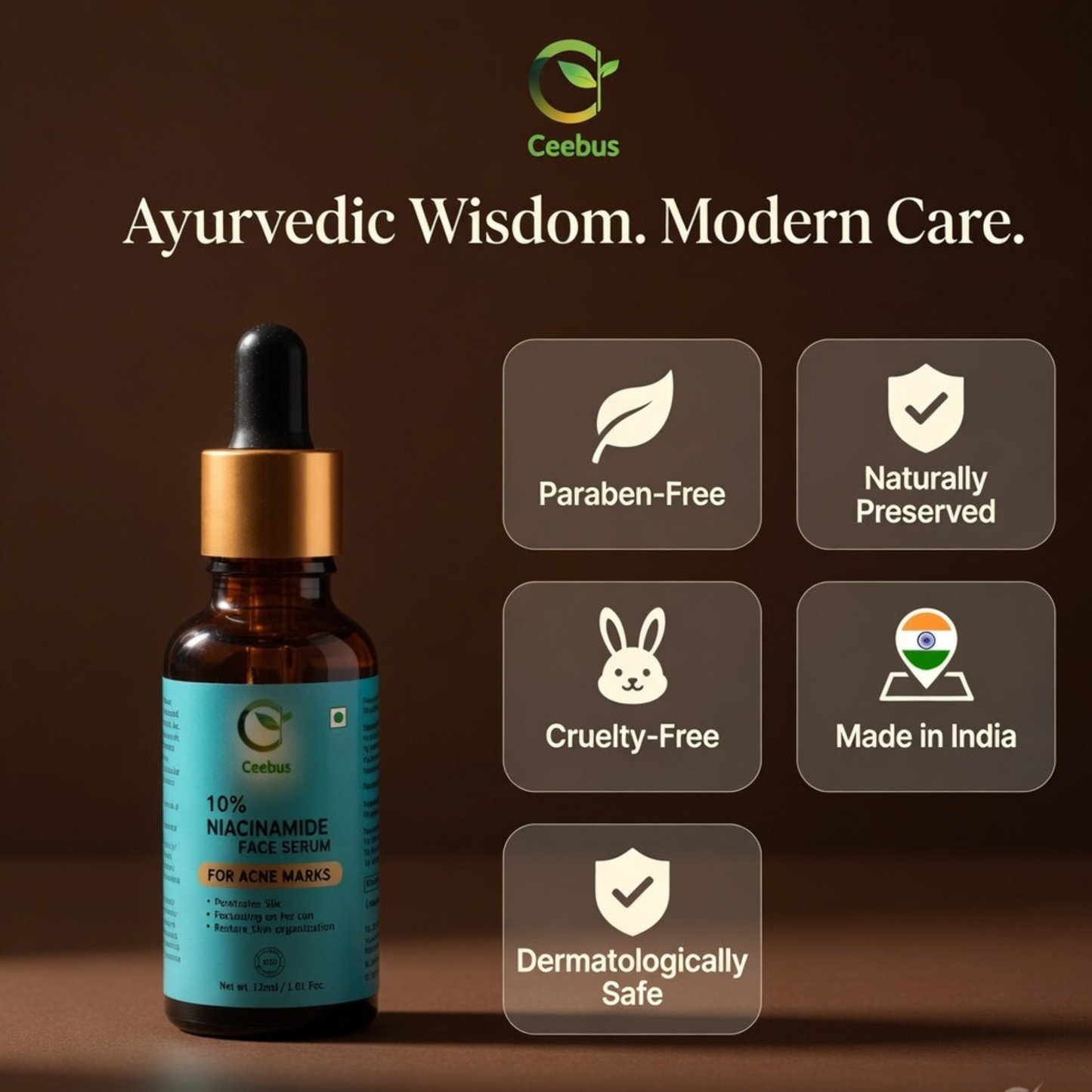 Ceebus Nag Kesar Glow Serum | 10% Niacinamide + Ayurvedic Botanicals | Brightens Skin Appearance, Even-Looking Tone & Hydration | With Halim Seed, Quince Seed, Hyaluronic Acid & Saffron | All Skin Types | 30ml