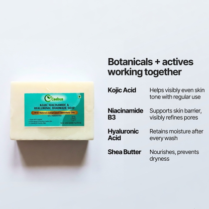 Ceebus Tone Correction Bar | De-Tan Soap with Liquorice, Green Tea & Neem | Kojic Acid + Niacinamide | Helps Visibly Even Skin Tone | For Men & Women | Pack of 2