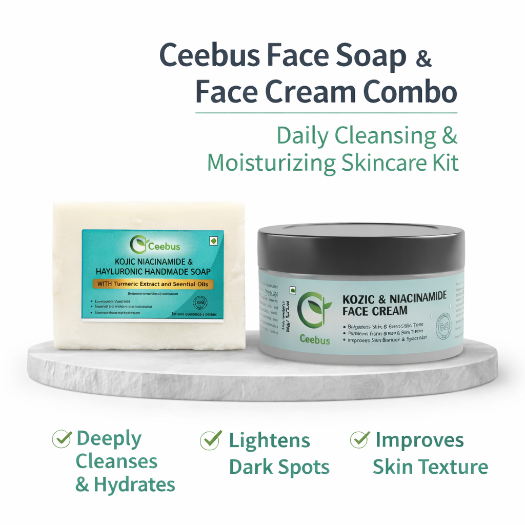 Ceebus Face Soap & Face Cream Combo, Kojic Niacinamide & Hyaluronic Handmade Soap with Turmeric Extract, Daily Cleansing & Moisturizing Skincare Kit for All Skin Types