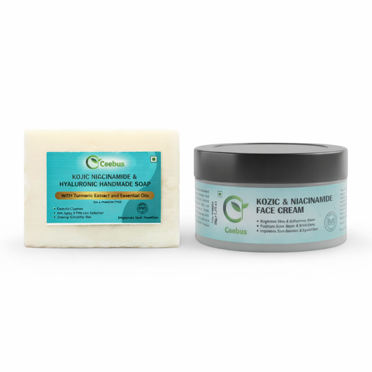 Ceebus Face Soap & Face Cream Combo, Kojic Niacinamide & Hyaluronic Handmade Soap with Turmeric Extract, Daily Cleansing & Moisturizing Skincare Kit for All Skin Types