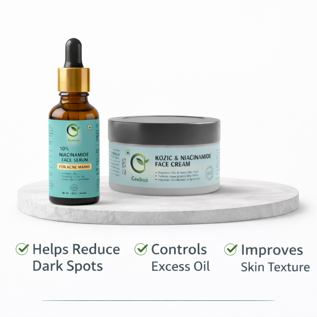 Ceebus Face Serum & Face Cream Combo, Niacinamide Based Skincare Routine for Glowing Skin, Reduces Dark Spots & Oil Control, Lightweight & Non-Greasy, For All Skin Types