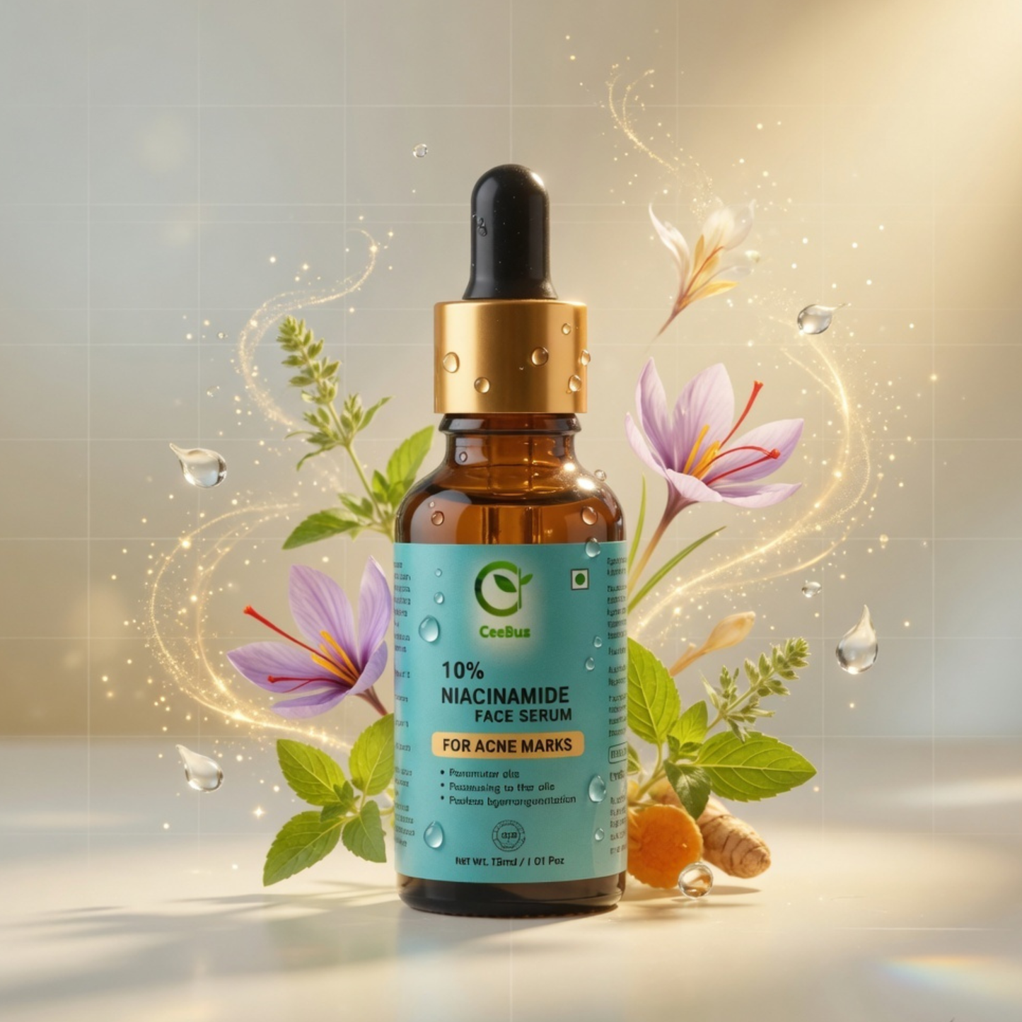 Ceebus Nag Kesar Glow Serum | 10% Niacinamide + Ayurvedic Botanicals | Brightens Skin Appearance, Even-Looking Tone & Hydration | With Halim Seed, Quince Seed, Hyaluronic Acid & Saffron | All Skin Types | 30ml